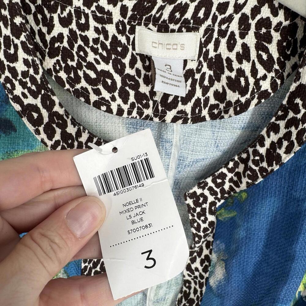 Chico's jacket 3 XL noelle II mixed print cotton floral animal print office work - Picture 2 of 4